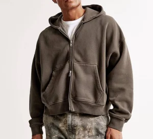New Custom High Quality Streetwear Blank Heavyweight Oversized 400 Gsm French Terry Cotton Fleece Men Cropped Boxy Zip up Hoodie