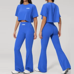 Custom Gym Clothing Sportswear Outdoor Gym Top High Waist Flared Leggings Women's Breathable Gym Fitness Yoga Set