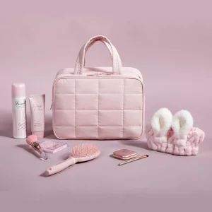 Factory Custom Travel Toiletry Bag Folding Jewelry Organizer Hanging Travel Bag Quilted Puffy Makeup Cosmetic Bag
