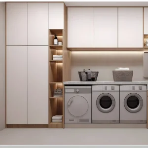 Laundry Room Custom Modern Storage Cabinet with LED Lighting Washstand