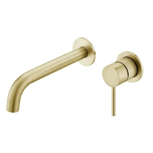Wall Mounted Brushed Gold Double Holes Bathroom Basin Wash Taps Mixer Brass Concealed Faucet