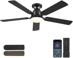 52 Inch Low Profile Ceiling Fan With Light Flush Mount LED Dimmable DC Reversible Modern Ceiling Fan With Remote APP