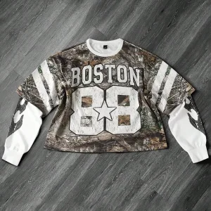 Rainbow Spray Custom Man Tshirts Manufacturer Casual Men's Letter Print Crew Neck Tee Tree Print Long Sleeve T-Shirt Sweatshirts