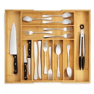 Bamboo Kitchen Utensils Adjustable Cutlery Drawer Organizer Tray