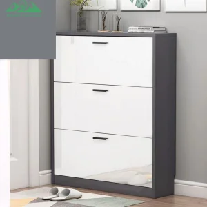 Wayon Sturdy 3-Tier Wooden Shoe Rack with White Drawers and Metal Handles for Entryway Hallway Storage Organizer