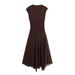 Ruched Mesh Midi Dress