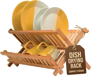 Foldable Bamboo Dish Drying Rack with X Shape Design for Efficient Upright Plate and Cup Draining in Modern Kitchen Spaces