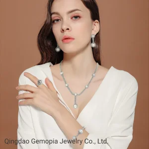 Nova Chegada 925 Conjunto Completo de Joias de Moda Prata com Pérola e Zircônia para Senhora