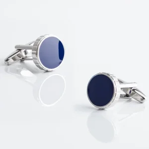 Blue Enamel Round Cufflinks