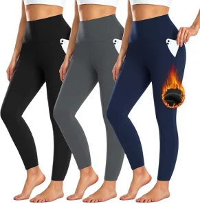 Winter Fleece Lined Leggings Women with Pockets