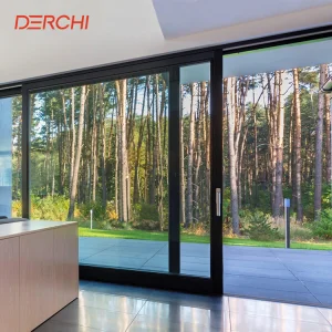 DERCHI NFRC Customized Modern Multi Panel Patio Sliding Doors 5+27A+5mm Double Tempered Glass Exterior Aluminum Sliding Door