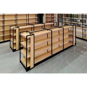 Commercial Metal Double Side Steel Wood Shelf Gondolas
