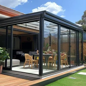 Four-Season Sunroom With Insulated Panels And Sliding Glass Doors