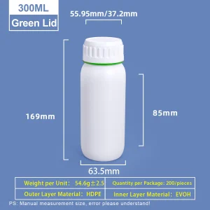 Custom 300ml White Plastic Coex Bottle with Red Green Colored Ring Around Cap