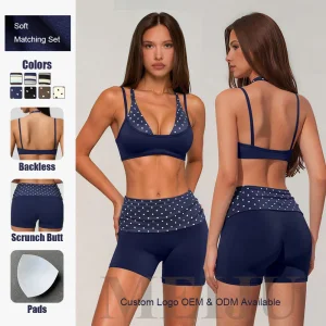 Conjunto de Top e Shorts de Corrida Falsos Roupas Esportivas em Patchwork Roupas Femininas de Marca Privada