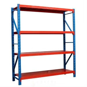 Food Book Supermarket Industrial Used 4 Tier Assembled Garage White Longspan Boltless Shelving Blue Red Light Duty Steel Iron Warehouse Metal Storage Shelf