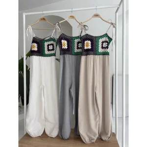 Sobe ECRU Women's Jasmin Szneli Linen Bohemian Jumpsuit 1280-08 High Waist Breathable Daily Life Design