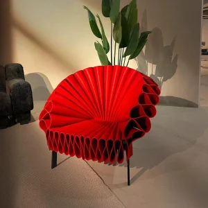 Modern Designer Hotel Lobby Armchair Creative Red Genuine Leather Accent Chair Tufting