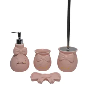 Buy Elegant Pink Dolomite Bathroom Set with 3D Bow Embossing - 4-Piece Eco-Friendly Gift Collection Suppliers, Product