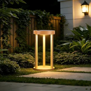 Solar Outdoor Garden Light with a Hanging Design, LED Lighting System, and a Lamp Frame Made of Natural Wooden Material