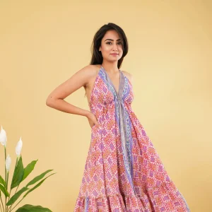 Women's Formal Maxi Dress Floor-Length Silk Floral Print Backless V-Neck