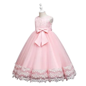 Hot Sale Latest Kids Birthday Gift Party Pageant Sweet Clothes Toddler Baby Girl Sleeveless Embroidered Lace Formal Night Dress