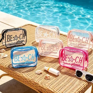 Beach Print Clear Pvc Cosmetic Bag Waterproof Transparent Makeup Pouch Multi-Purpose Travel Organizer Bag Summer Use