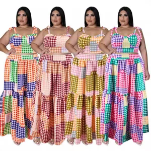 Plus size Summer Plaid Camisole Skirt