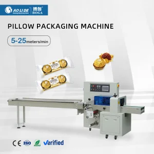 Fully Automatic Horizontal Pillow Flow Wrapping Machine with Gluing and Labeling for Food Packaging
