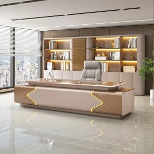 Golden Big Office Desk with Light