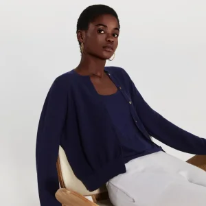 Cardigã de malha casual personalizada em cashmere com gola redonda para mulheres