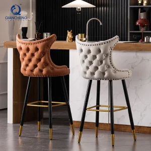 Sillas de barra alta tapizadas en terciopelo tufted de grado comercial 27"