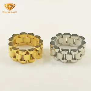 European and American Hip-Hop Titanium Steel Niche Watch Ring Men and Women Tide Cool Retro Chain Shape Ins Wild Jumpy Jewelry Finger Ring SSR2616