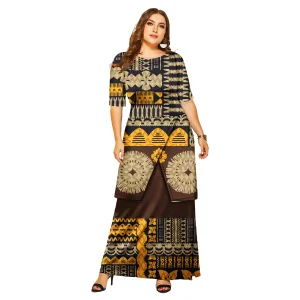 Pacific Island Style Dress Custom Samoan Puletasi Tonga Puletaha Ptaha 2pcs Ladies Tops and Skirts 2 Pieces Set
