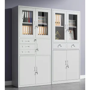 2 Doors Glass Storage Cabinet Archive Lockable Steel Filing Office Cabinets