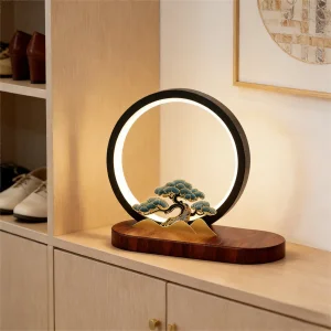 LED Wireless Charging Table Lamp Chinese Style Circular Pine Decoration Custom Logo Table Lamp