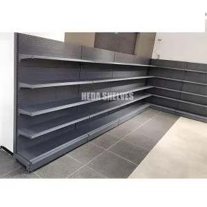 5 Tiers Supermarket Wall Shelf Black Pegboard Gondola