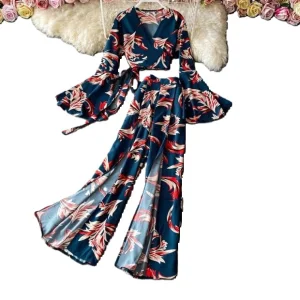 2024 New Women's Printed Suit Casual Loose Comfortable Beach Resort Style Trouser Set