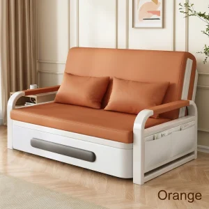 Modern Orange Foldable Sofa Bed Pull-out Loveseat Sleeper for Small Apartment Living Room