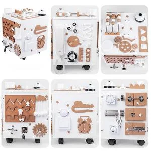 Montessori Wooden Busy Cube Sensory Activity Board House for Toddlers Multifunctional Educational Learning Life Skills Toy