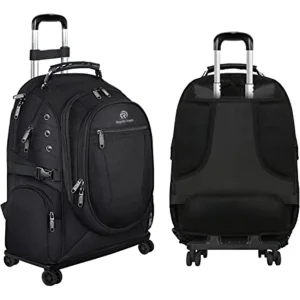 15.6 Mochila de Viagem com Rodas de Polegadas para Laptop, Mochila de Negócios para Homens, Bolsa Rolante Preta