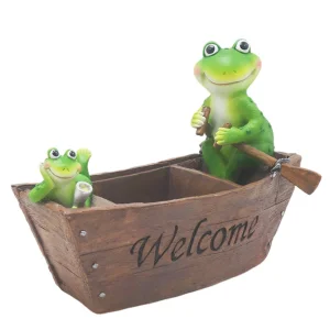 Cheap Solar-Powered Frog Rowing Boat Statue
