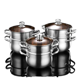 304 Stainless Steel Eco-Friendly Double Steamer with Glass Cover Uncoated Soup Pot 3L/4L Capacity