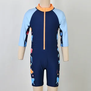 Boys Rash Guard Children UV Protection Swimsuit Kid Zipper Ecofriendly Swimwear
