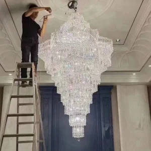 New Modern Light Luxury Spiral Staircase Lamp Building Middle Floor Hollow Villa Duplex Floor Living Room Crystal Chandelier