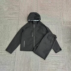 Custom Logo Black Windbreaker Hoodies Set Men Waterproof Jacket And Pants