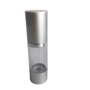 Luxury Silver Aluminum Airless Pump Bottle Clear AS Plastic Vacuum Cosmetic Packaging For Skincare Serum Lotion