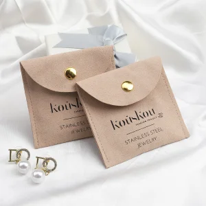 8x8 Cm Snap Button Microfiber Jewelry Gift Packaging Bag Custom Logo Microfiber Earrings Rings Storage Jewelry Pouch
