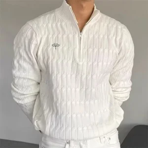 Custom Waffle Knit Men's Sweater Quater Zip Sweater Men Slim Fit Sweater Men's American Street Trendy Casual Versatile Sweater