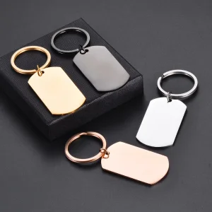 Custom Engraved Stainless Steel Rectangular Blank Engraving Key Chain Dog Tag